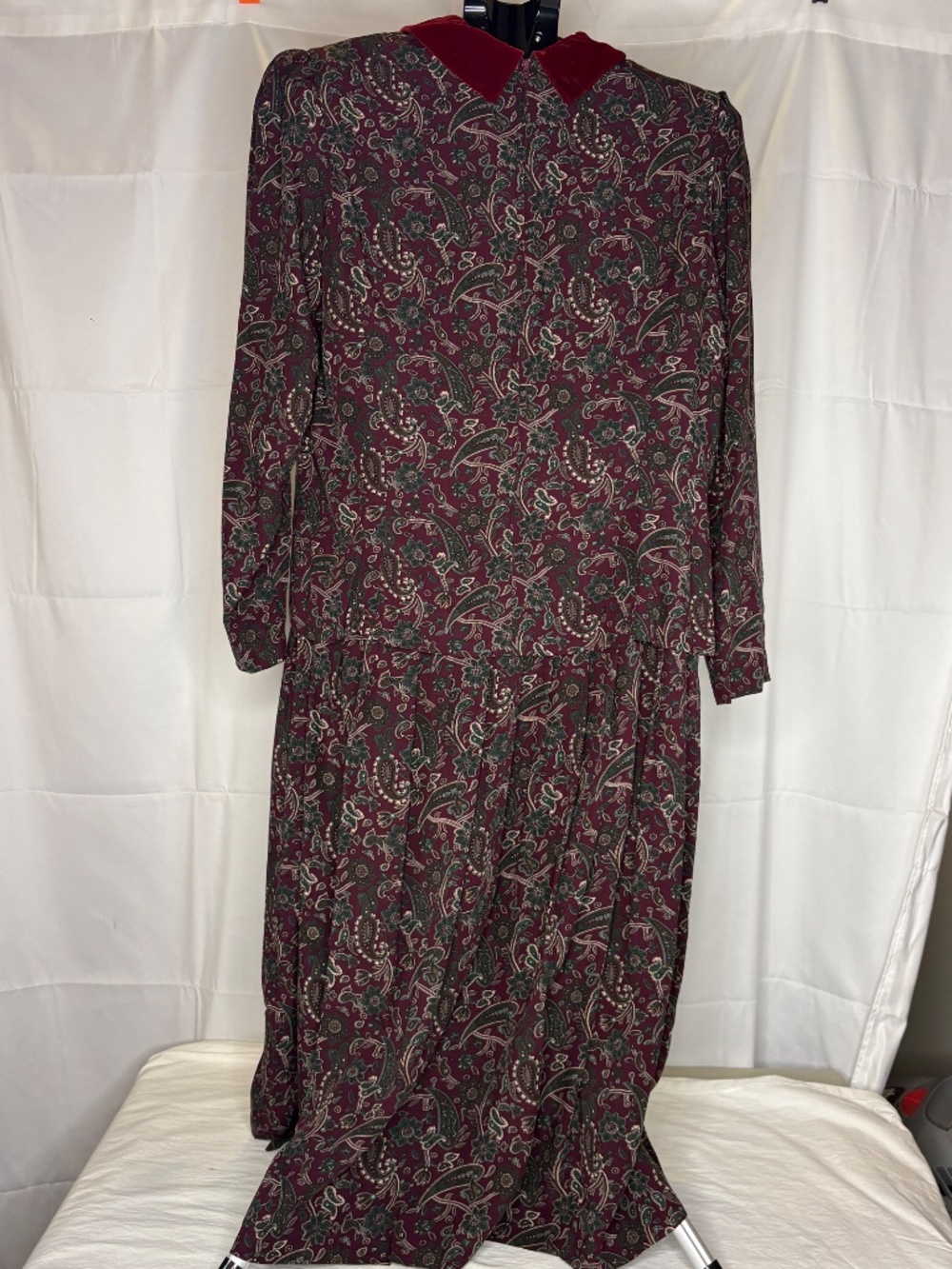 Vtg Halmoed Petites Paisley Smocked Christmas Dress With Velvet Collar/Buttons - Picture 4 of 8